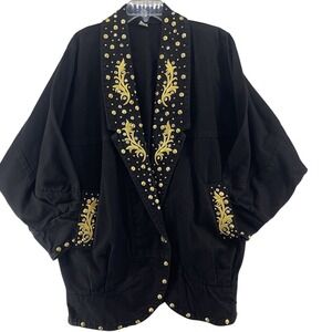 80s Bling Denim Power Jacket Blazer Wearable Art Couture Retro Avant Garde